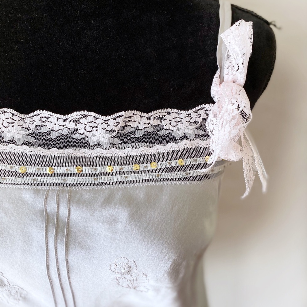 EXPRESS 100% silk silver/pink lace tank top blouse